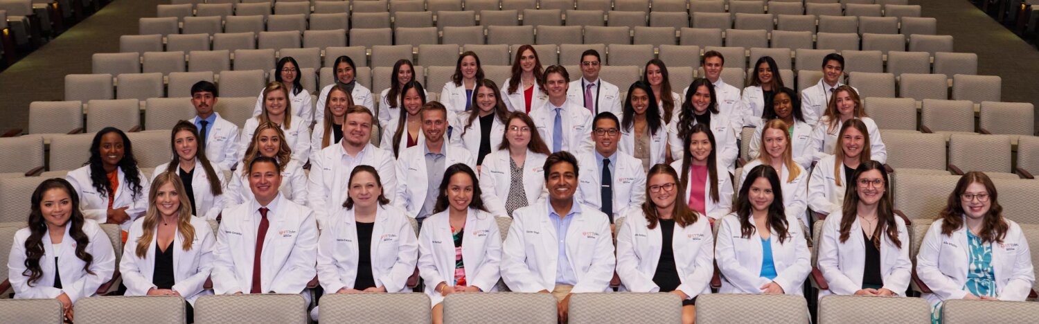 The first class of medical students at the University of Texas at Tyler recently received their white coats. Among them was Grace Stephens, second row, right end.